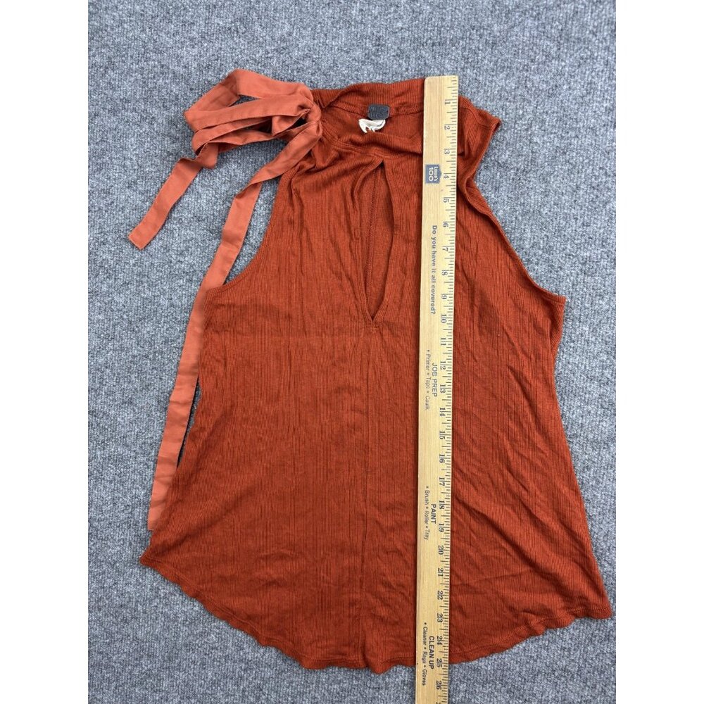 We The Free Tank Top Womens Small Orange Mock Neck Tie Strap Ribbed - Picture 4 of 6